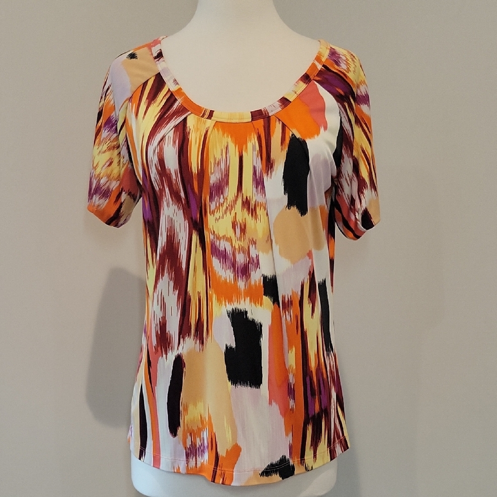 Women’s Abstract Print Scoop Neck Top - Multicolor